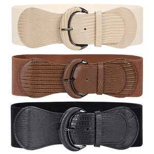 5237 3 Pack Women Stretchy Wide Waist Belt For Dress Ladies Vintage Elastic